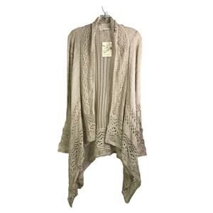Boston Proper Cardigan Womens Sz XS Beige Crochet Drapey‎ Open Front NWT